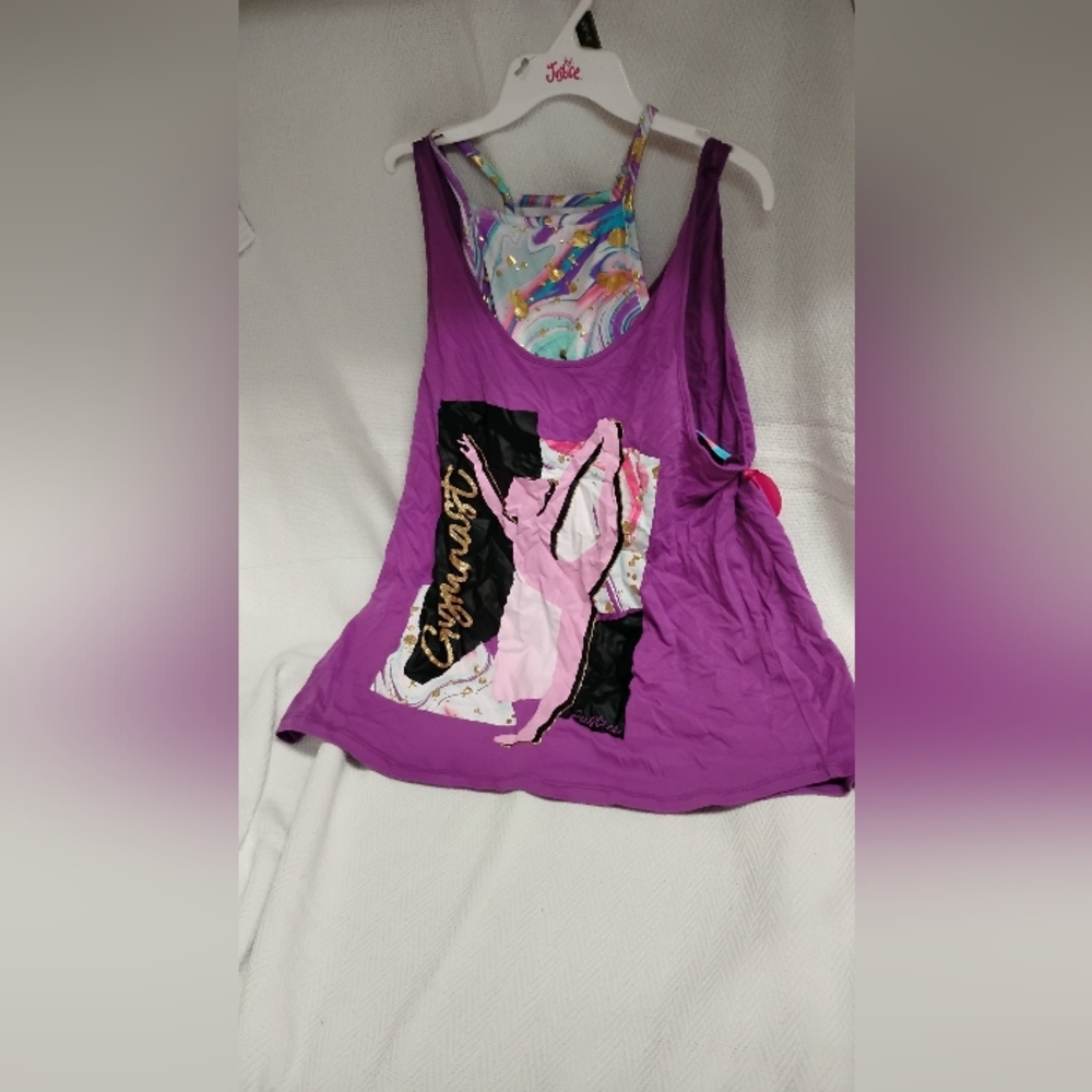 Justice Purple and Pink Graphic Tank Top Gymnastics Set